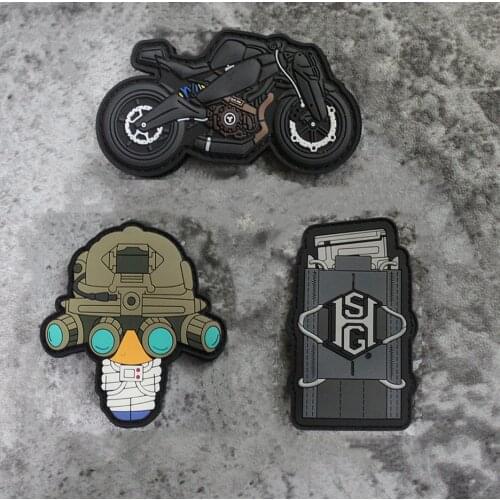 3D PVC Patches Motorcycle Four Eyes Night Vision Tactical Helmet Velcro Badge Magazine Clip Club Biker Armband For Jackets Vest