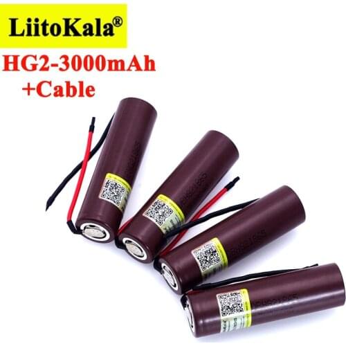 2021 Liitokala HG2 18650 3000mAh Rechargeable battery 18650HG2 3.6V discharge 20A, dedicated batteries+DIY Silica gel Cable