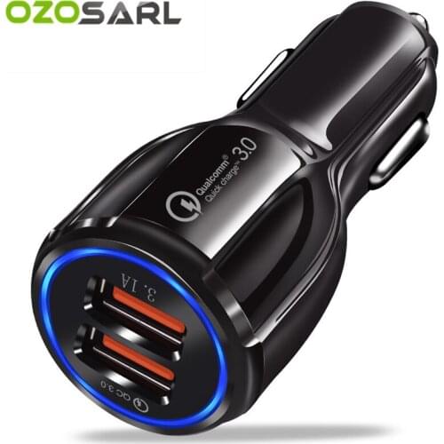 Car Charger Quick Charge 3.0 2.0 Mobile Phone Charger Light 2 Port USB Fast Car Charger for iPhone Samsung Tablet Car Charger