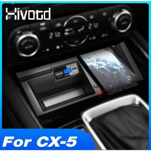 Hivotd Car Wireless Charger 15W QI Mobile Phone Fast Charging Board Plate Interior Refit Accessories For Mazda CX-5 2020 2021