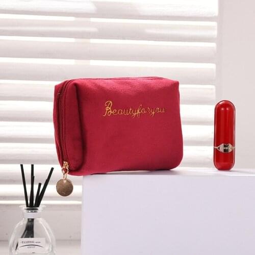 Zipper Solid Color Large Makeup Bag Women velvet Cosmetic Bag Multifunction Toiletries Female Storage For Travel Ladies