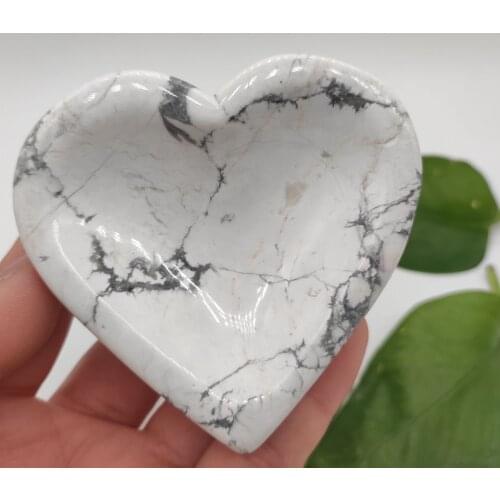 1pcs Natural Gemstones Crystal Bowl Carved Moon Decorative Heart Shape White Howlite Turquoise Stone Healing Reiki Gift Decor