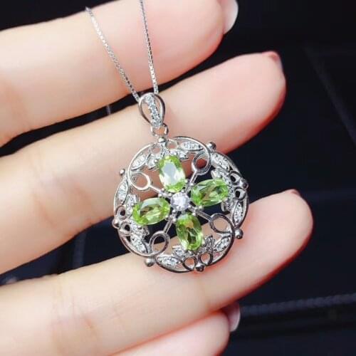 CoLife Jewelry Fashion Silver Necklace Pendant 4 Pieces Natural Peridot Pendant for Party 925 Silver Peridot Jewelry