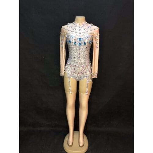 Hallowee Crystals Sexy Bodysuit Bar Evening Party Performance Stretch Rhinestone Costume Female Singer Dancer Leotard Stage Wear