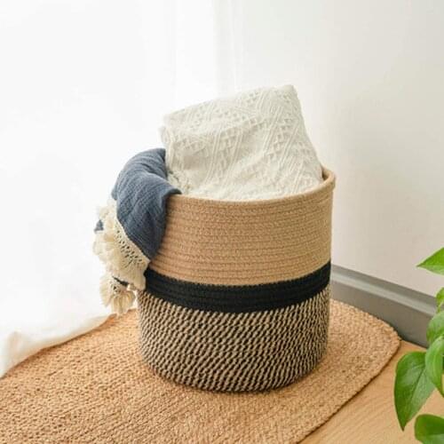 Cotton Woven Laundry Baskets Hamper Rattan Storage Basket Plant Flower Laundry Bag Basket Toy Organizer Basket Home Decor