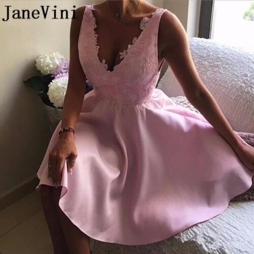 JaneVini vestido corto para graduacion Pink Lace Homecoming Dresses for Girls Short Appliques Satin A Line Formal Occasions Gown