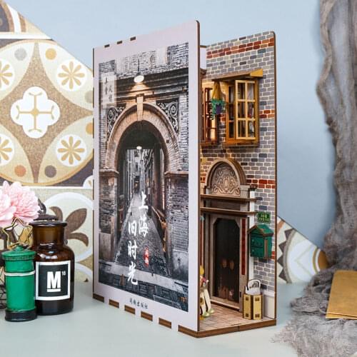 Book Nook DIY Mysterious Ancient Streets Bookend Book Shelf Insert Bookcase With Light Model Building Kit Toy Children Gifts
