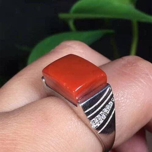 Wholesale Beautiful Precious Red Agate Mens Ring s925 Sterling Silver Inlaid Size Adjustable Design Fathers Day Gift