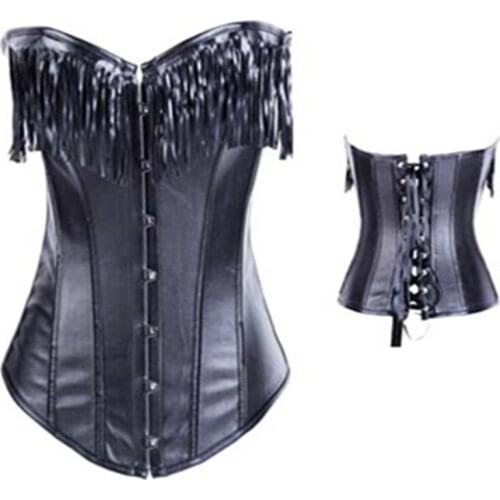 Corsets Black Waist Cincher Steampunk Gothic Bustier Corselet leather Overbust corsets and bustiers