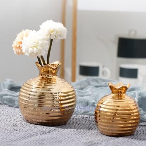 Creativity Ceramic Vase Golden Pomegranate Handmade Small Vase Flower Arrangement Modern Home Decoration Handicraft Furnishings