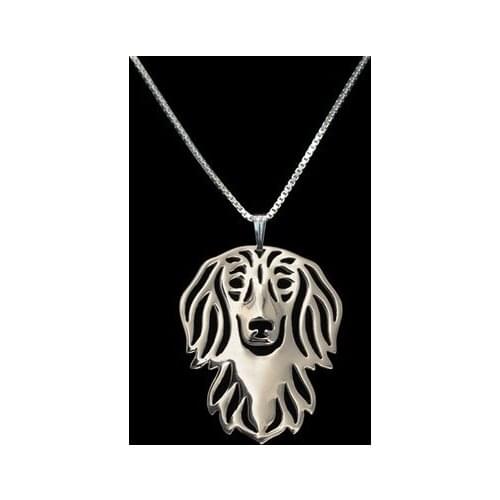 Summer fashion cartoon Boho Chic Alloy Long haired Dachshund necklace dog pendant jewelry golden colors plated
