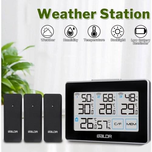 LCD Weather Station 3 Remote Sensor Home Outdoor Indoor Digital Thermometer Temperature Humidity Meter Hygrometer Clock
