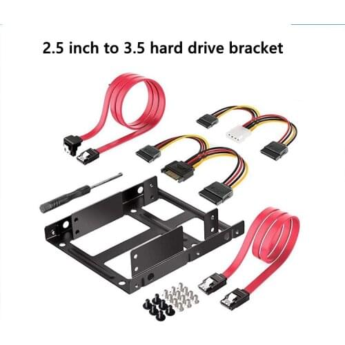 Desktop set 2.5 to 3.5 inch dual bay SSD hard drive bracket, with SATA hard drive cable power cord screwdriver