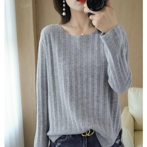 2020 new cashmere sweater womens round neck solid color 100% pure wool pullover fashion slim warm knitted bottoming shirt
