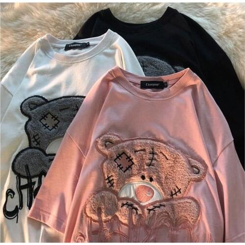 A-up 2021 New Summer Woman Tshirts Womens Cute Embroidery Loose Y2k Top Summer Plus Size All-match Woman Tshirts Graphic Tee