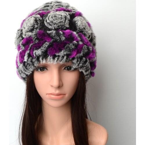 78489 New Fashion Winter fur straw hat children Natural Rex Rabbit Fur Hat warm knitted Hat Rose wool Hat Skullies & Beanies