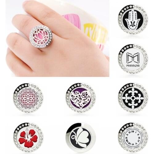 New Flower 20mm Stainless Steel Diffuser Locket Ring Resizable Essential Oils Aromatherapy Ring 10pcs free pads dropship