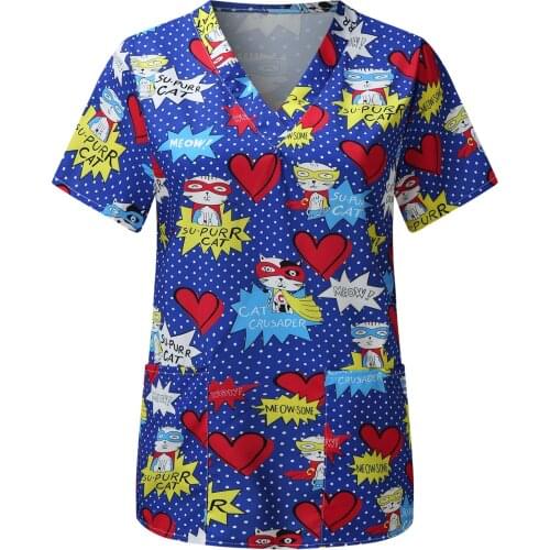 Womens Solid Color Plus Size Nurse Uniform Scrubs Short Sleeve V-neck Pocket Care Workers Tops Nurse Accessories Pocket Clothes