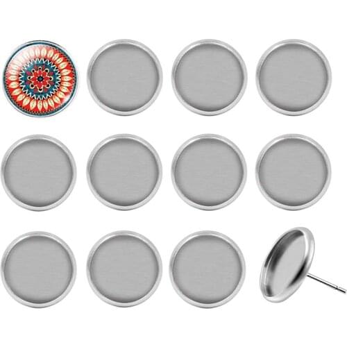 50pcs/Lot Stainless Steel Blank Earring Base Setting 10mm 12mm 14mm 16mm Cabochon Stud Earrings Jewelry Making DIY Findings