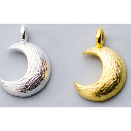 925 Sterling Silver Wire Drawing Craft Moon Charms Pretty Women Men Jewelry Pendants DIY Earrings Bracelets Jewelry Making Gift