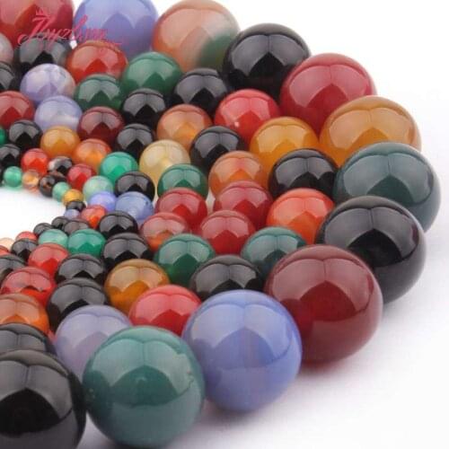 Natural Multicolor Aagtes Smooth Round 6/8/10/12mm Speacer Stone Beads For DIY Necklace Bracelets Jewelry Making Strand 15"