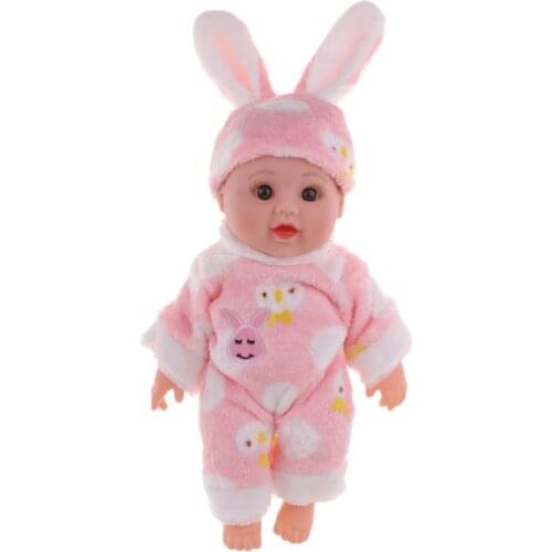 30cm Realistic Reborn Doll Baby Vinyl Newborn with Pink Rabbit Clothing Preemie