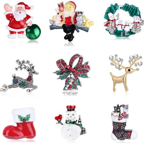 Christmas Series Brooches Pins Lovely Snowman Santa Claus Christmas-boots Enamel Pin Badges Brooch For Female Kids Jewelry AL574