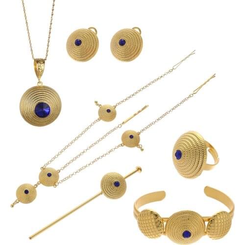 Six-pcs Jewelry Sets Gold Color Ethiopian Eritrean Habesha Wedding Party Jewelry Sets African Traditional Jewelry