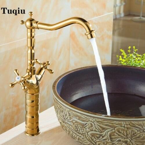 Basin Faucet Gold Brass Crane Bathroom Sink Faucet 360 Degree Swivel Dual Handle Kitchen Wash basin Mixer Taps
