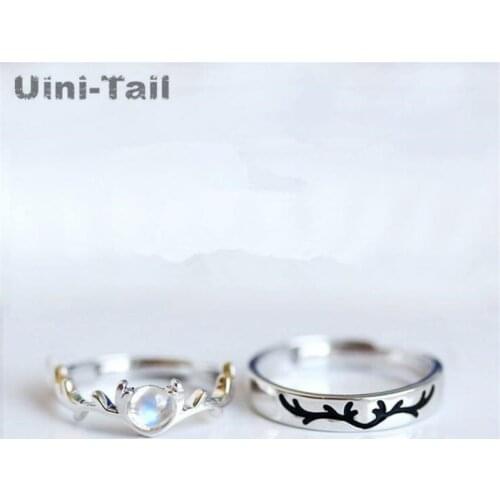 Uini-Tail hot sale new 925 sterling silver one deer has you moonstone couple open ring simple fashion sweet high quality ED838