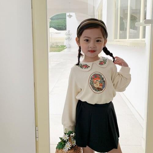 Mila Chou 2021 Spring Girls Sweater Striped Long-Sleeve T- shirt Embroidery Pattern Pullover Child Coat Outwear 2-8Y