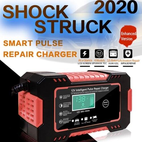 12V 6A Car Motorcycle Battery Charger Touch Screen Pulse Repair Digital LCD Display For Lead Acid AGM Gel VRLA Smart Charging