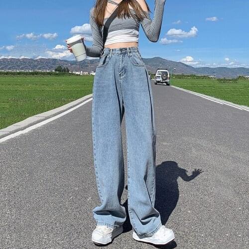 Women Jeans High Waist Clothes Wide Leg Denim Clothing Candy Color Streetwear Button Up 2021 Fashion Harajuku Straight Pants