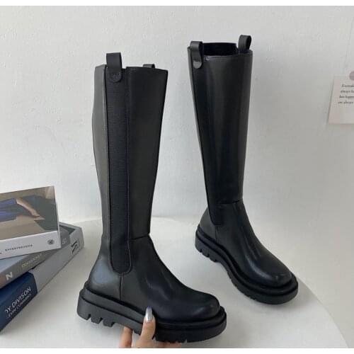 Winter Knee High Boot Women Zipper Knee-high Boots Leather Platform Motorcycle Boots Ladies Smoke Tube Botas Mujer Autumn Shoes