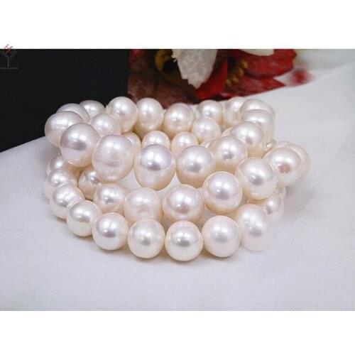 Wedding Woman Jewelry 12-13mm White Pearl Bracelet Elastic rope Natural Freshwater Pearl Bracelet