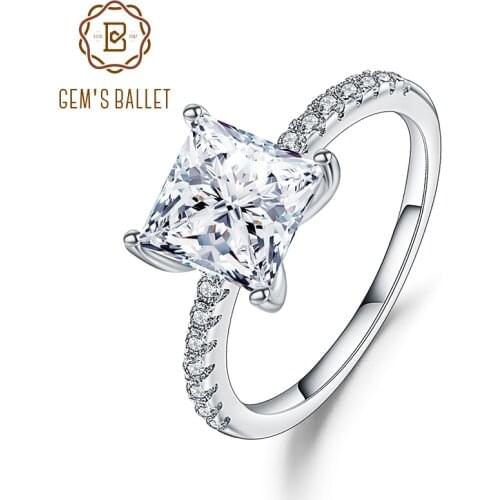 Gems Ballet 1.49Ct Princess Cut Cubic Zirconia Wedding Band Ring 925 Sterling Silver Solitaire Engagement Ring For Women