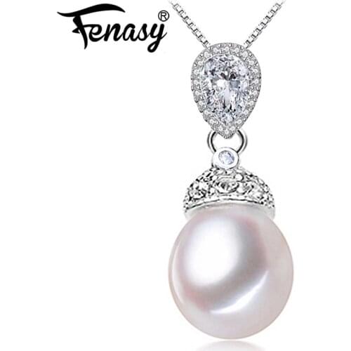 FENASY Genuine Natural Freshwater Pearl Necklace For Women Fashion Luxury 925 Sterling Silver Heart Pendant With White Pearl