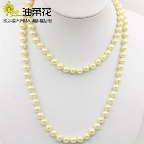 2021 8mm Gold Color Ocean Shell Pearls Necklace Women Girls Pearl Jewelry Making DIY Rope Chain Pearl Beads Natural Stone 50inch