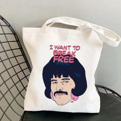 2021 Shopper Freddie Mercury Shape Printed Tote Bag women Harajuku shopper handbag girl Shoulder shopping bag Lady Canvas Bag