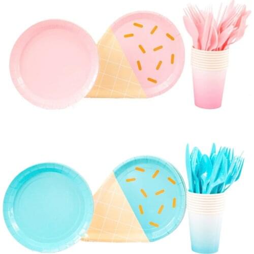 40pc Ice cream Solid color Foil Gold Birthday Party Supplies for kids Disposable tablewares Paper plates cups Wedding Decoration