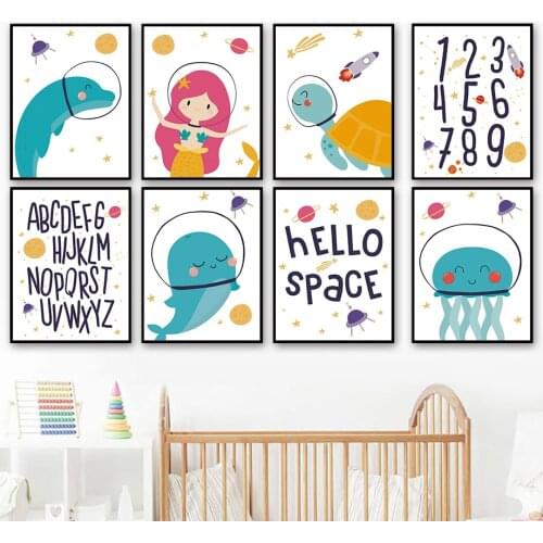 Alphabet ABC Figure Space Astronaut Nursery Wall Art Canvas Painting Nordic Posters And Prints Wall Pictures Kids Room Decor