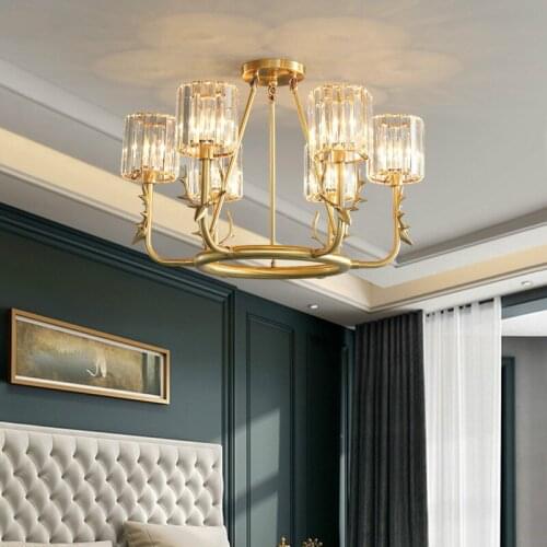 American Living Room Copper Deer Led E14 Led Chandelier Luxury Ceiling Chandelier Lighting K9 Crystal Ceiling Light Fixtures