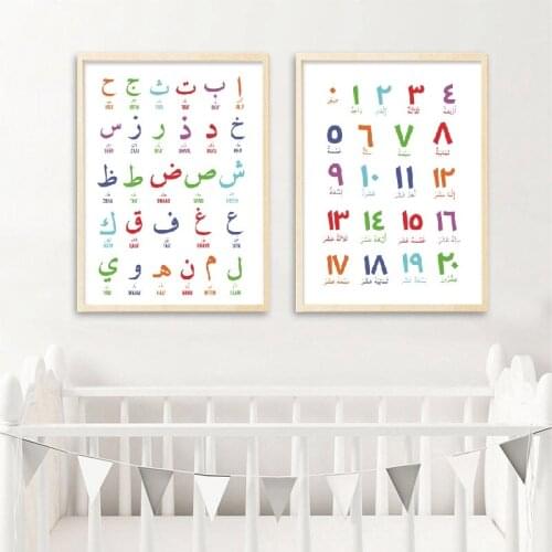 Arabic Islamic Wall Art Canvas Painting Arabic Letters AlphabetsWall Art Decor Numerals Poster Prints Nursery Kids Room