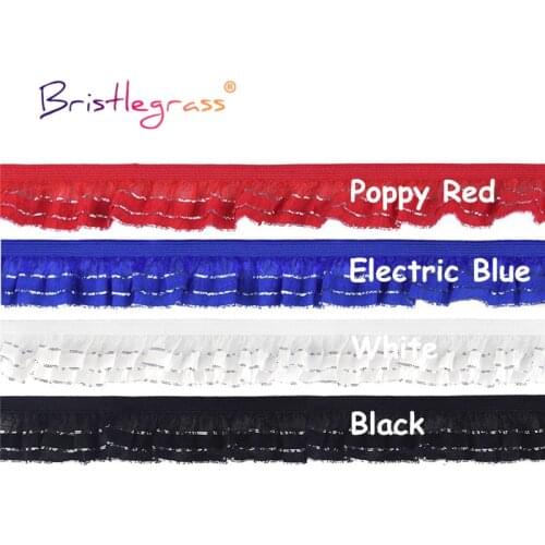 BRISTLEGRASS Combo 4 Yard 1" 25mm 2-layer Silver Glitter Frilly Ruffled Lace Trim Elastics Spandex Bands Tapes Tutu Dress Sewing