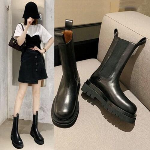 British Elastic band riding boots women shoes chunky heels stretch sock boots thicken soled mid-calf botas platform boots 2020