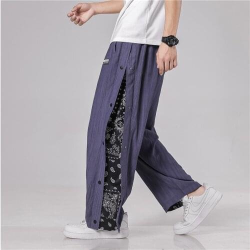 2021Summer Men Hip Hop Retro StreetStyle Wide Leg Pants Mens Pattern Harajuku Fashion Patchwork Pants Male Joggers Trousers