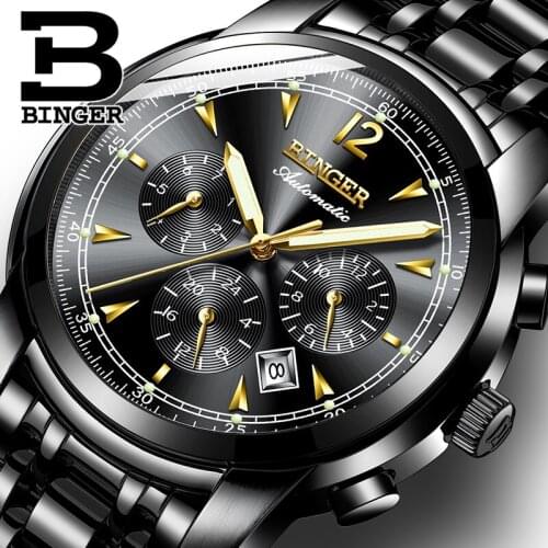 Switzerland Automatic Mechanical Watch Men Binger Luxury Brand Watches Male Sapphire Wristwatches Waterproof reloj hombre 17