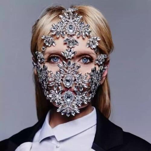 Exaggerated fashion Halloween leaf Crystal Rhinestone womens mask BLING custom designer mask Rhinestone dance jewelry