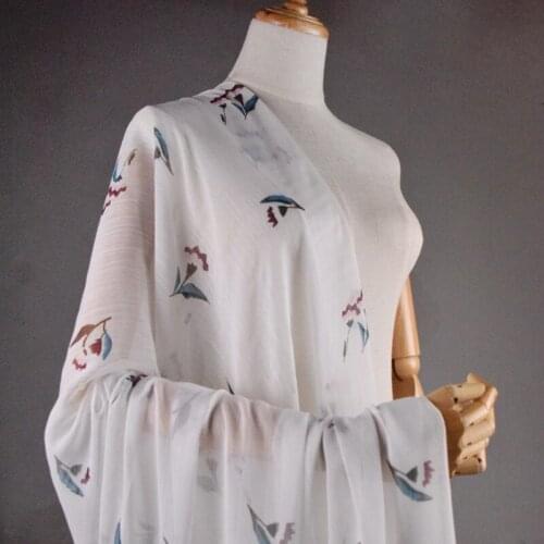 Half Meter White Bottom With Classical Flower Chiffon Fabric Thin Soft Dress Sun-Proof Clothing Sewing Material T1569
