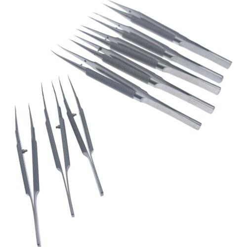 14CM Stainless Steel Microscopic instruments Micro scissors Conjunctiva Toothed Fine tweezers